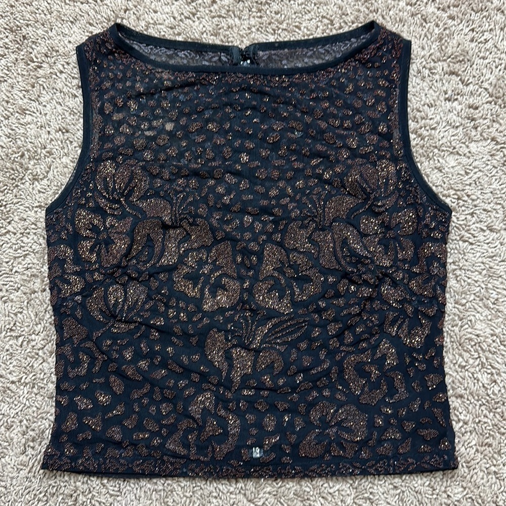 Vintage Tadashi Black Boat Neck with Beaded Lining back zip sleeveless top - Picture 3 of 13